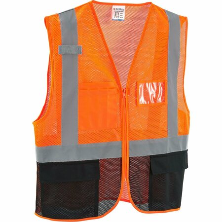GLOBAL INDUSTRIAL Class 2 Hi-Vis Safety Vest, 3 Pockets, Mesh, Orange/Black, L/XL 641637OL